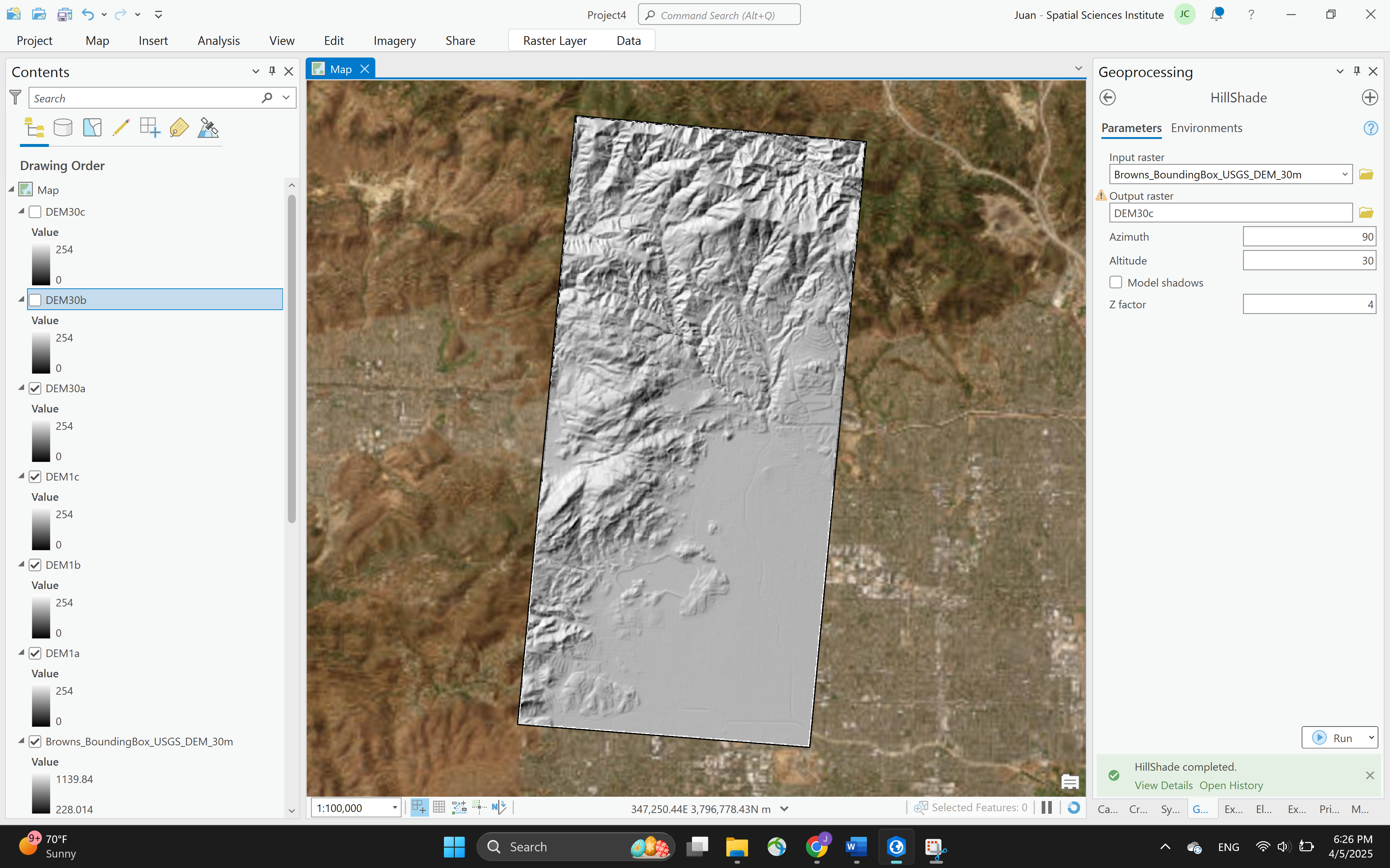 DEM 30m Midday hillshade